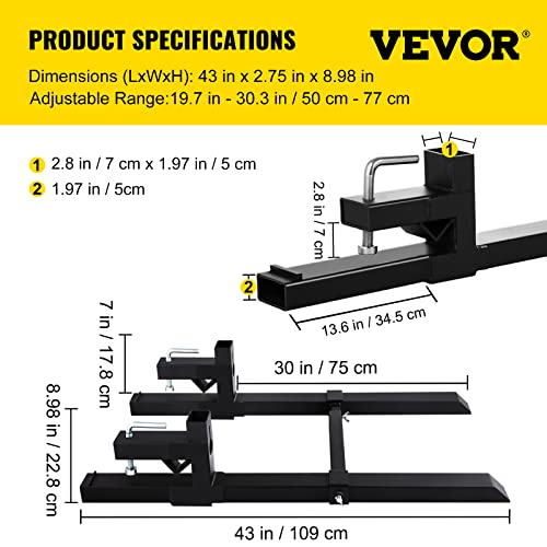 Mophorn 30" Clamp On Pallet Forks, 1500 Lbs Tractor Bucket Forks With Adjustable Stabilizer Bar, Heavy Duty Pallet Forks For Tractor Attachments, Skid Steer, Loader Bucket, 43" Total Length #TOP6