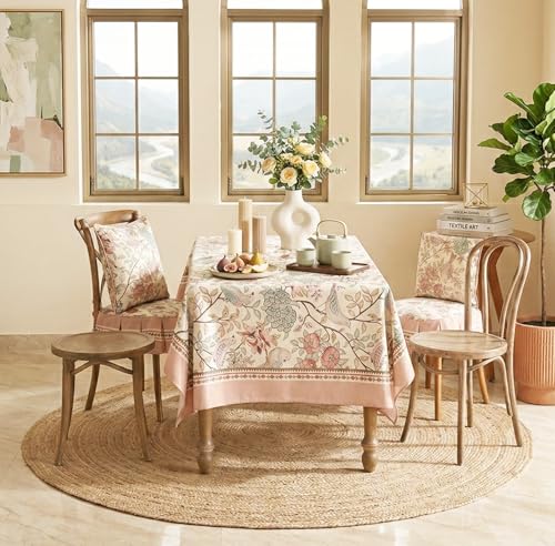 Image of Ishro Home Premium Table Cloth 6 seater | Dining Table Cover | Love at First Sight Cloth 4-6 Seater | Luxury Fabric | Machine Washable | Non-Fading | Stain-Resistant | (Gul-o-Parinday, 56 x 90 inches)