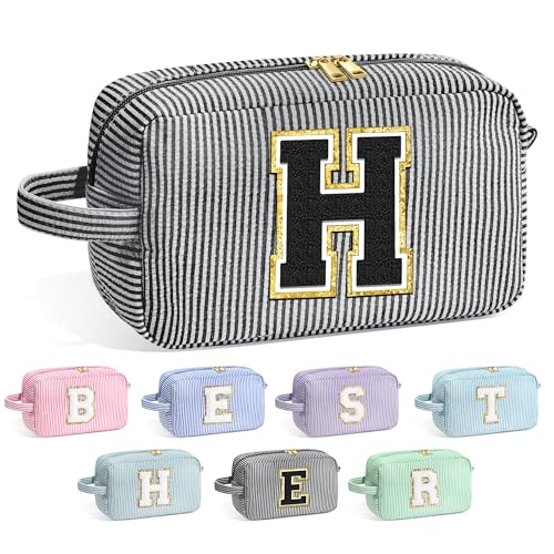 Image of YOOLIFE Initial Makeup Bag for Women - Monogram Cute Makeup Bag Cosmetic Case Toiletry Pouch for Women Her Best Friend Sister Teacher, Personalized Birthday Gifts for Women, Black H