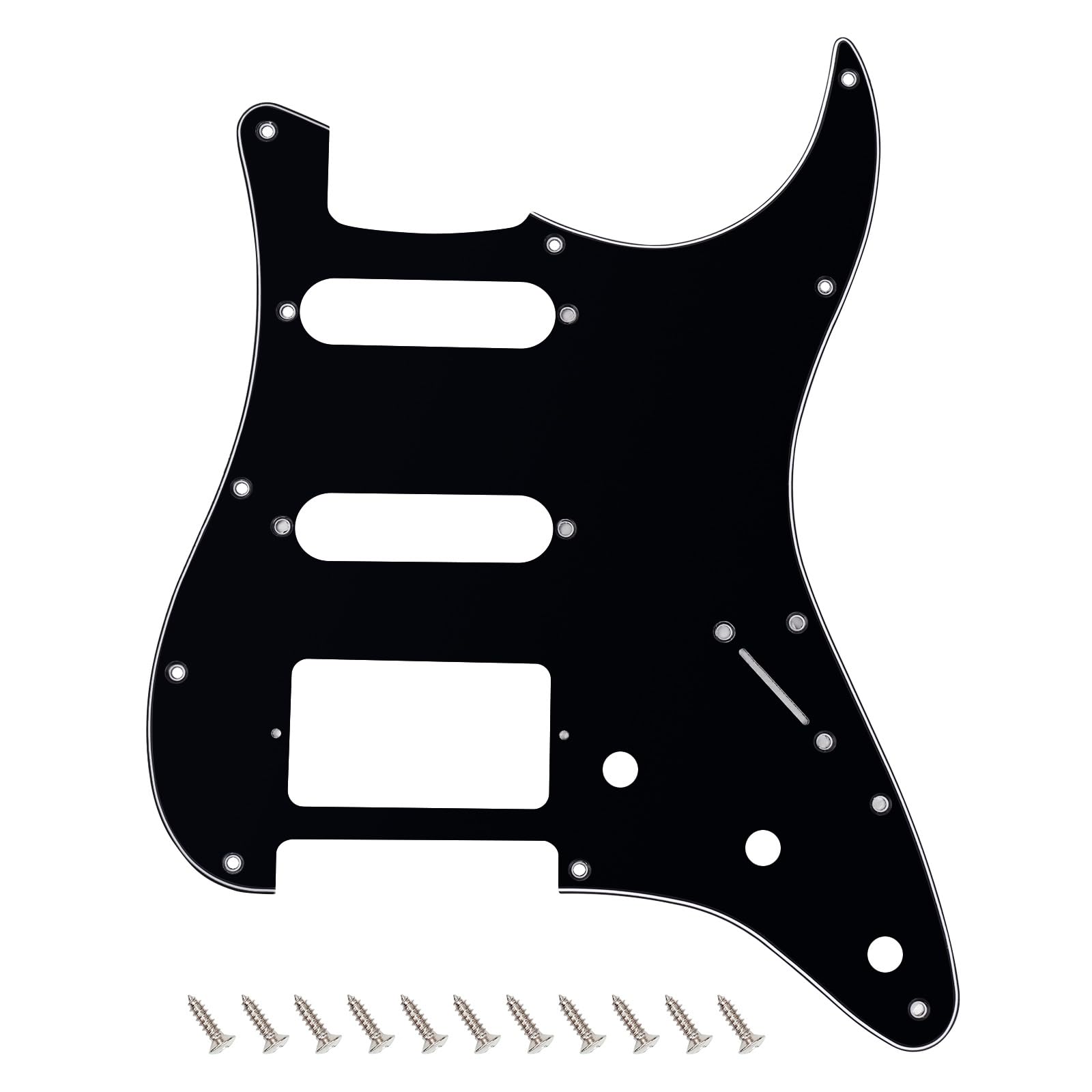 Banworks 3 Ply Strat HSS Pickguard 11-Hole Electric Guitar Pickguard SSH Scratch Plate for USA/Mexican Fender Modern Style Standard Stratocaster ST JT/HB-02 Glossy Black