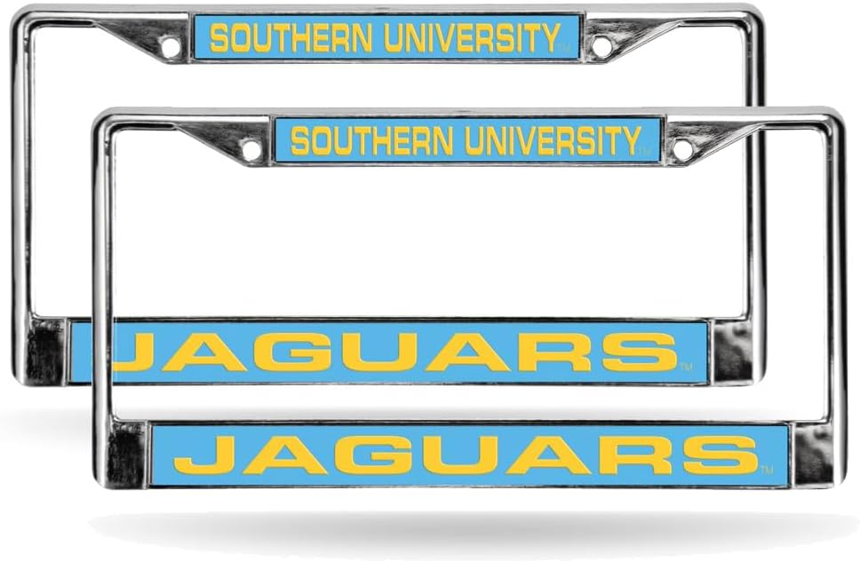 Southern University Jaguars Chrome Metal (Set of 2) Laser License Plate Frame