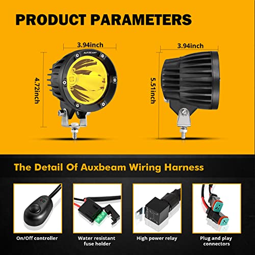 image for Auxbeam 4 Inch 72W Amber Offroad Lights 2PCS 7200LM Round Offroad LED 