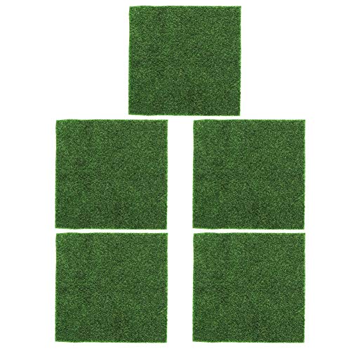 Juqrelith Artificial Grass Lawn Turf, 30x30cm, Square Shaped, 5 Pieces, Green Color - Vivid Simulation, DIY Miniature Landscape Decoration, All Year Round Use