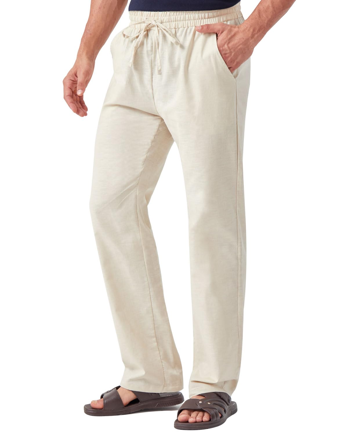Zylioo White Linen Pants for Tall Men 6Ft Height Straight Leg Relaxed Fit Long Trousers