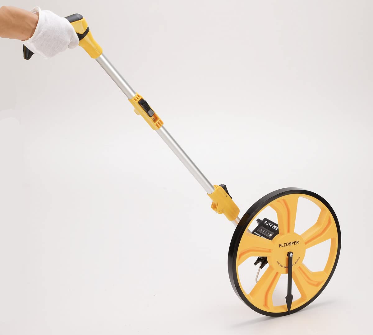 FLZOSPER - Rueda medidora portátil de tres pliegues de 13 pulgadas, mide hasta 99.999.9 pies, herramienta de topografía perfecta para medición de distancia (amarillo)