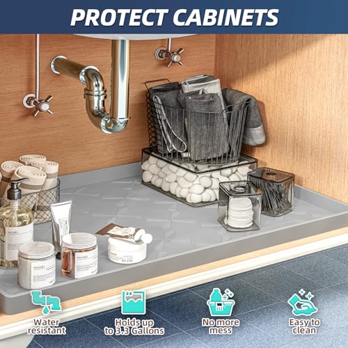 SIKADEER 22" x 19" Under Sink Mat Waterproof, Silicone Mat Kitchen Drawer Shelf and Cabinet Liner, Sink Protector for Kitchen Organizers and Storage, Boot Tray Pet Food Mats