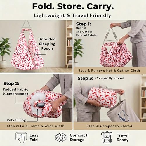 Image of VParents Sleeping Essentials Set with Mosquito Net, Spring & Window Stand (Pink) | Polka Dots
