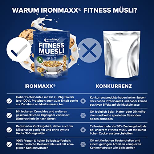 IronMaxx Fitness Müsli - Cookies & Cream 2kg Beutel | Veganes High Protein Müsli mit Crunchies | Reduzierter Zuckergehalt & Ballaststoffreich