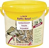 sera Raffy Royal es la golosina que se compone de peces (un 50%) y gambas (un 50%) naturales y cuidadosamente secados, para tortugas acuáticas y otros reptiles carnívoros de tamaño grande, anfibios y peces grandes depredadores.