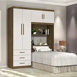 Guarda Roupa Solteiro com Cabeceira 4 Portas Cancun J&A Móveis Jequitiba/Off White