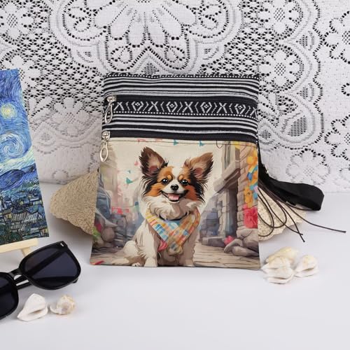 Dog Print Crossbody Bag Papillon Adjustable Strap Messenger Bag Birthday Christmas Gift for Dog Lovers Travel Crossbody Purse3