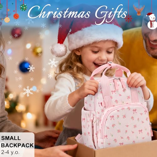 Image of Bluboon Toddler Backpack for Girls Boys 2-4 Cute 12 inch Preschool Kindergarten Backpacks Kids Daycare Bags School Travel (Pink bow flower 212-Pink, Age 2-4 (12 inch H not Fit A4 Folder))