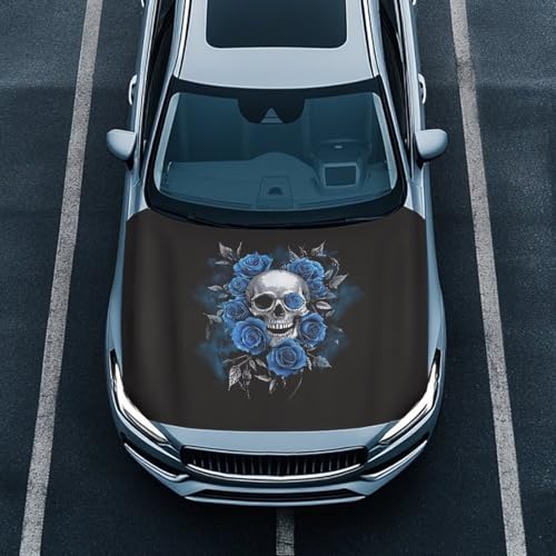 Image of Hood Covers for Cars All-Season Protection Fabric Skull and Flower Hood Cover Stretch Polyester Fabric Cover Removable Automotive Accessories Ft Fits Most Cars