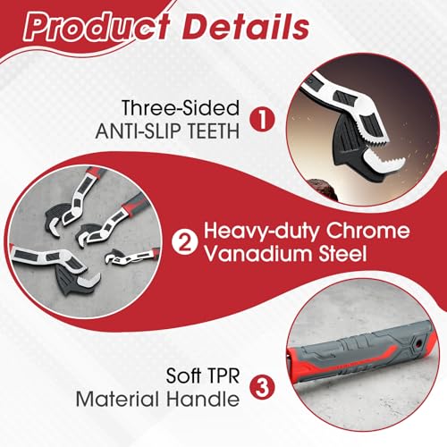 Image of Self Adjusting Pipe Wrench, 6 inch8 inch10 inch12 inch Self Locking Wrench Set with Forged Double Threaded Jaws for Pipes Nuts Bolts and Plumbing Repair