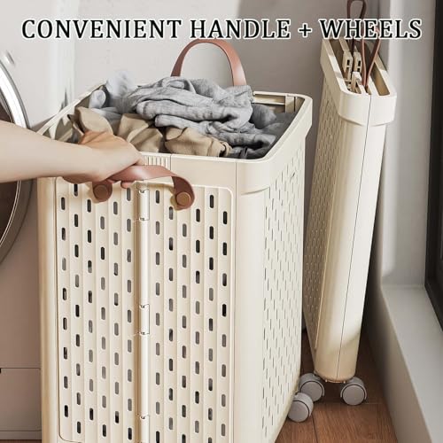 Panier à linge pliable avec roulettes pivotantes et structure rétractable