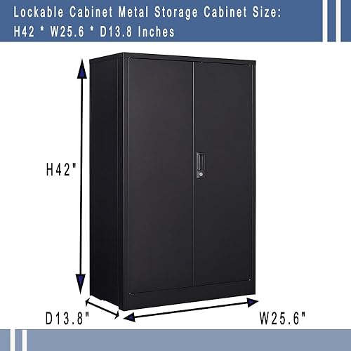 Miniatura 9 de Gabinete de almacenamiento de metal con cerradura, armario de almacenamiento de metal con bloqueo de 69 pulgadas con 3 estantes ajustables, gabinete