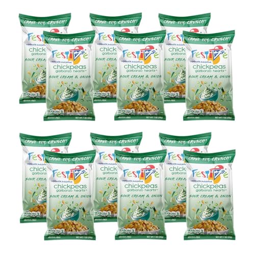 Image of Festive Chickpea Hearts - Crunchy Sour Cream & Onion Garbanzo Beans - Husk-Free Roasted Chickpea Snacks - Vegan Snacks with 5g Protein Per Serving Halal, Gluten Free, Dairy Free - 1oz 12 Pack