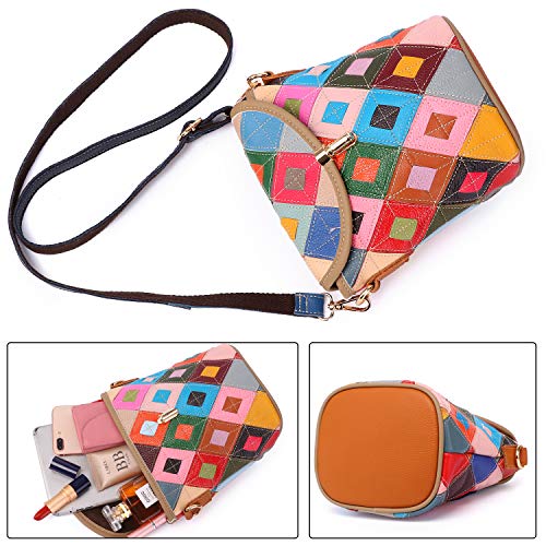 Image of Women 3D Floral Multicolor Small Crossbody Bag Genuine Leather Handbag Snake Pattern Colorful Spliced Shoulder Purse
