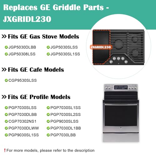 Image of Cast Iron Griddle Replacement for GE Stove Top - Gas Griddle Plate for GE JGP5030SLSS, JGP5030DLBB, Cafe CGP9530SLSS, Profile PGP7030SLSS, PGP7030SL1SS, PGP9030SLSS 5 Burner Cooktop Pan