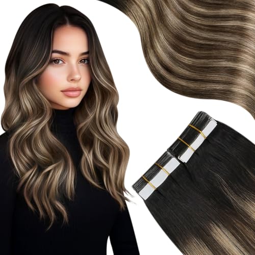 Moresoo Tape in Hair Extensions Human Hair Balayage Real Hair