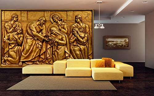 999store Golden Wall and People murals Wallpaper (Non Woven_6x8 Feet_Golden)