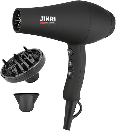 JINRI Secador de pelo profesional infrarrojo con accesorios difusores y concentradores para cabello rizado, negro (grande) (multicolor)
