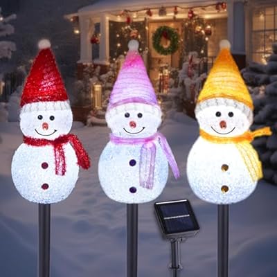 Solar Christmas Pathway Lights Outdoor Decor, Set of 3 Led Snowman Stake Lights, Waterproof Walkway Landscape Lights for Winter Yard, Garden, Solar Christmas Decorations (3pcs-Snowman A)