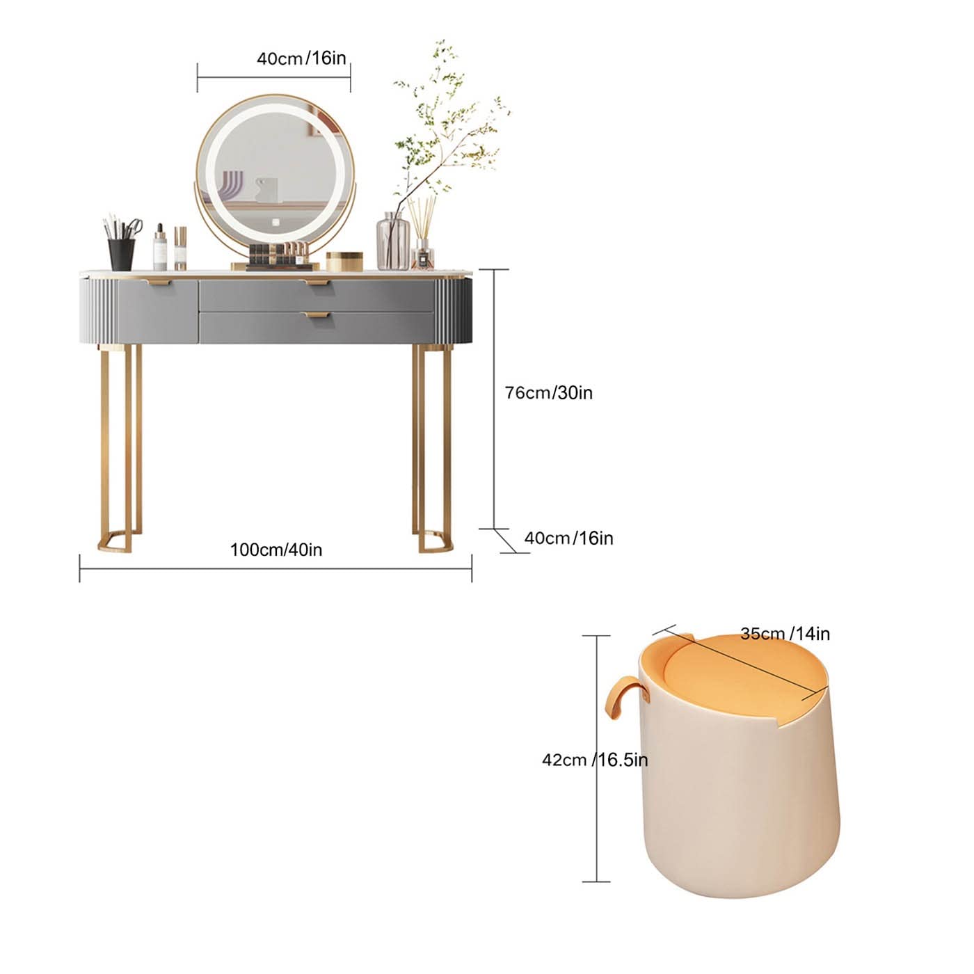 YESHOMY Scrivania Con Specchio E Luci LED – Tavolo Da Trucco Con 11 Luce Regolabili E 2 Cassetti – Sgabello Imbottito – Bianco - 3