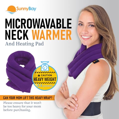 Image of SunnyBay Lavender Microwave Heating Pad, 26 inch Long Microwavable Neck Wrap & Heat Pack for Moist Hot Therapy, Heated Neck Warmer for Neck, Shoulder & Back Pain Relief, Flaxseed Filling, 26x6, Purple