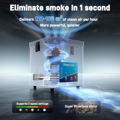 Image of FumeClear FC2001A Solder Fume Extractor, 120 to 180m /h Strong Suction, 3-Speed Adjustment, Low Noise High Efficiency Fume Removal, for 110V to 220V Wide Voltage Suitable for Desktop Soldering Iron