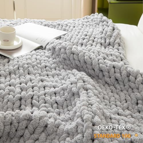 WESHIONGOO Grobstrickdecke, Überwurf, 127 x 152 cm, gestrickte Überwurfdecken für Couch, Bett, flauschig… – Ansicht 4