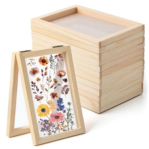 IMengjbang 10 Pcs Paper Making Frame Kit 5x7 Wooden Paper Making Frames Mould Papermaking Screens with Mesh for DIY Crafts School Classroom Projects