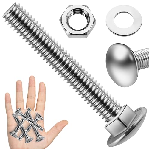 Image of (6 Sets) 3 /8-16 x 2-1 /2 Carriage Bolts with Nuts and Washers, 304 Stainless Steel Round Head Square Neck 3 /8 Carriage Bolts Screws, Full Thread for Outdoor