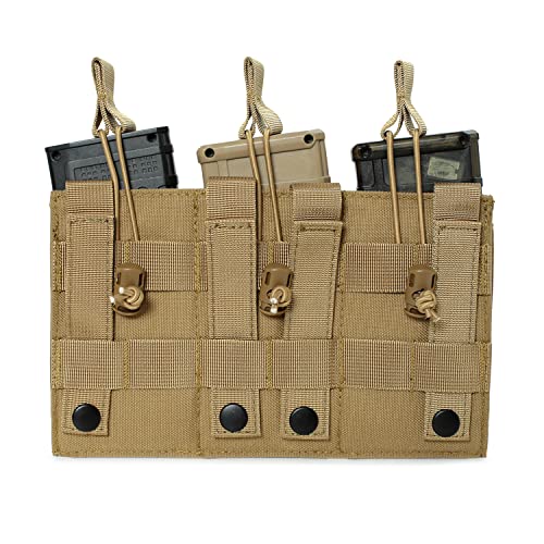 Molle Mag Pouch Open Top Triple Magazine Pouch Holder For M4 M16 Ak Ar Glock M1911 92F 9Mm Kangaroo Rifle Magazines And Pistol Mag Pouch (Triple-Tan) #TOP1