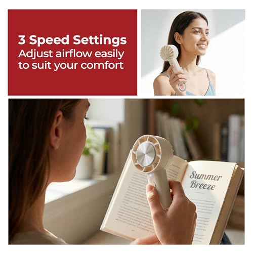 Image of Lifelong Personal Hand Fan with Cool Touch & Hiking Buckle | 3 Speed Settings | Type-C Rechargeable | 4W BLDC Motor, 2000mAh Battery | Portable, Lightweight & Compact | Dense Safety Grid (Beige)