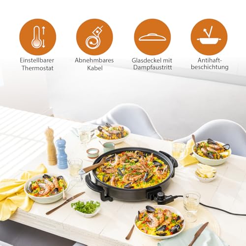 Foto von Tristar PZ-2964 Multifunktionspfanne/Pizza- und Grillpfanne mit 5 einstellbaren Temperatureinstellungen – 40 cm Durchmesser – Antihaftbeschichtet, Schwarz