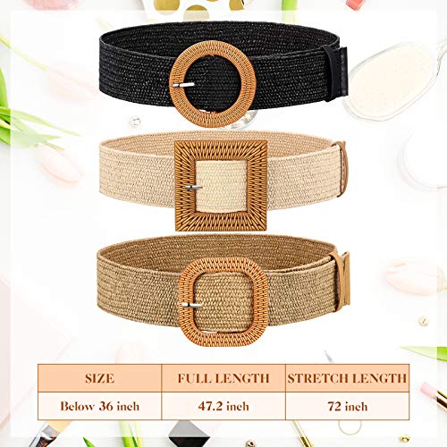 Syhood 3 Pieces Straw Woven Elastic Waist Belt For Women Bohemian Dress Braided Belt #TOP1