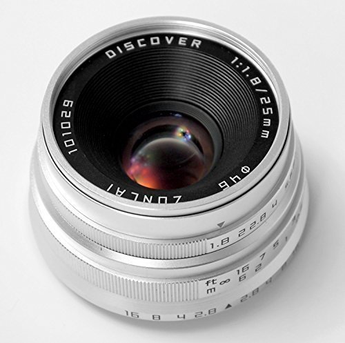 ZONLAI 25mm F1.8 Discover Manual Focus Lens for Sony NEX ILCE A5000 A6000 Camera Silver