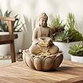 Calm Buddha Zen Outdoor Water Fountain with Light LED 14" High Faux Sandstone Resin Meditation Decor for Garden Patio Yard Home Lawn Porch House Relaxation Exterior Balcony Roof - John Timberland