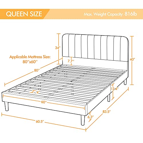 Yaheetech Queen Velvet Upholstered Platform Bed Frame, Mattress Foundation With Channel Tufted Headboard And Wood Slat Support, No Box Spring Needed, Easy Assembly, Black #TOP1