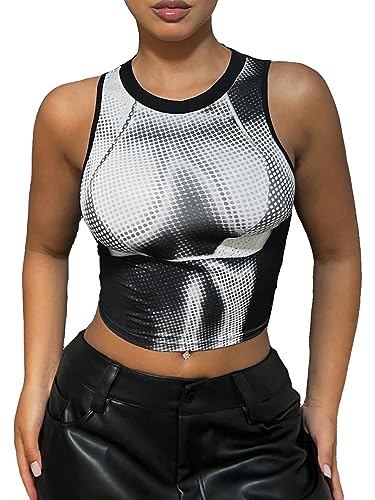 SOLY HUX Women's Y2k Graphic Print Crop Tank Top Sleeveless Round