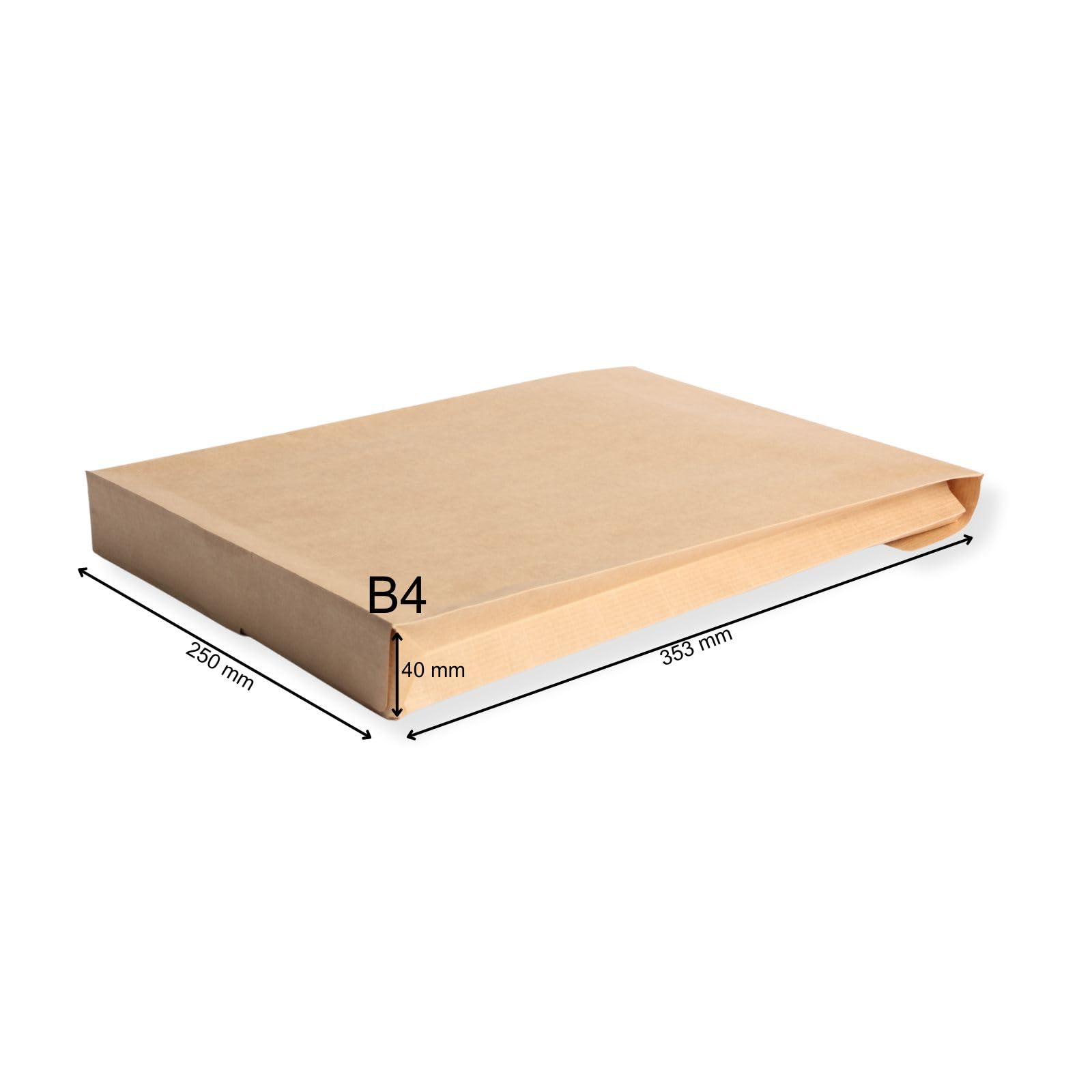 200 St. B4 Faltenversandtaschen Fadenverstärkt braun Stehboden und 40 mm Falte 130 gr. Kuvert 250x353x40 mm Haftklebend Briefumschläge HK Briefhüllen