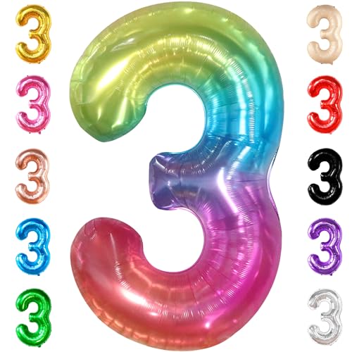 Image of KatchOn, Giant Jelly Rainbow Number 3 Balloon - 40 Inch | Number Balloons 3