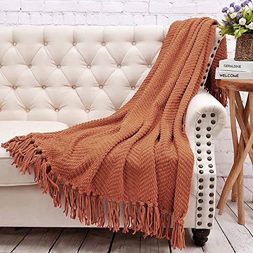 Home Soft Things Throw Blanket Knitted Tweed Throw 50'' x 60'', Rust, Super Soft Cozy Warm Comfortable Breathable Throw for Living Room Chair Couch Bed Sofa Bedroom Home Décor