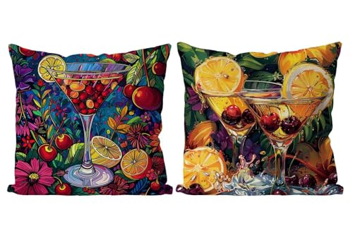Coussin Exterieur Cocktail Housse de Coussin Lot de 2 Fruit Coussins Canape Taie Oreiller 45x45 Doux Carré Housse de Canapé Coussins d'extérieur pour Decoration Salon,Chambre,Canapé,Chaise T4-747