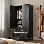 71" Tall Metal Wardrobe Cabinet with 2 Drawers and Hanging Rod, 2 Doors Armoire Wardrobe Closet with Shelf for Bedroom, Office, Laundry Room, Black - Image 2