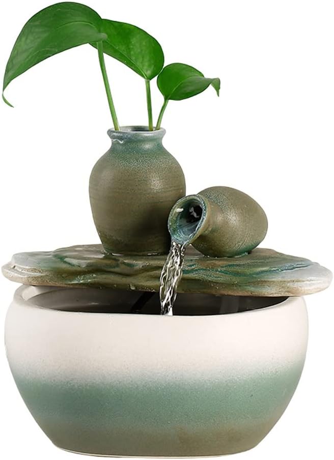 Desktop Fountain Waterfall Tabletop Fountain Indoor Ceramic Atomized Desktop Fountain Office Desk Decoration Water Fountain Household Fish Tank Table Fountain Zen Meditation Waterfall