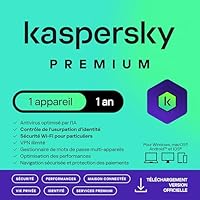 Kaspersky Premium Total Security 2025 | 1 appareil | 1 an | Anti-Phishing et Pare-feu | VPN illimité | Gestionnaire de mots de passe | Contrôle Parental| PC/Mac/Mobile | Code d'activation par email