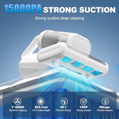 WEPMMJ Milbensauger für Matratzen mit UV Licht - 15KPa 4 in 1 Milbenstaubsauger mit 60℃ Heißluftfunktion Matratzenreiniger Gerät Matratzensauger für Bett, Sofa, Allergiker