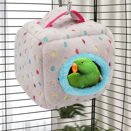 Image of Bird Snuggle Hut Nest Winter Warm Hanging Bed Cave for Budgie Parakeet Cockatiel Macaw African Grey Amazon Parrots Hedgehog Chinchilla (Colorful Dot, L: 9x9x9inch)